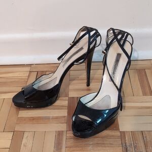 Brian Atwood Delta Stilettos Black Strappy Heels Size 40.5